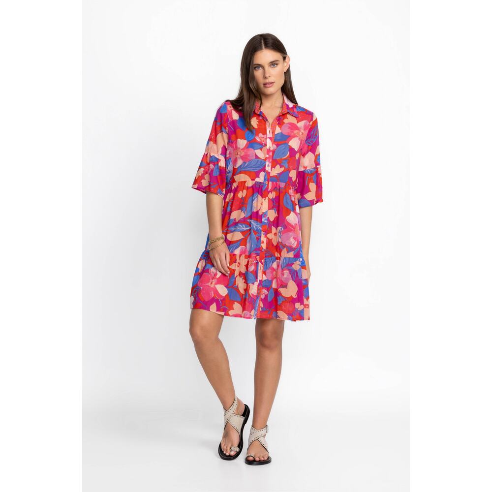 Johnny Was Floral Ruffle Sleeve Pink Dress Boho Beach Resort Swim Coverup XL